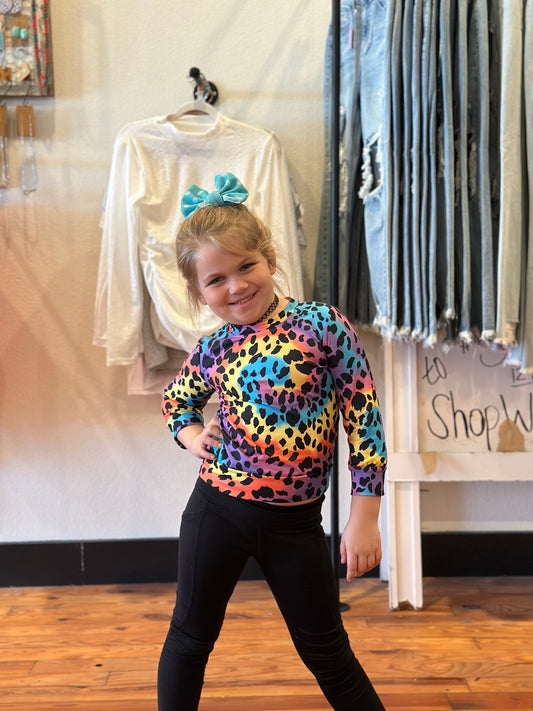 Tye dye and leopard kids top